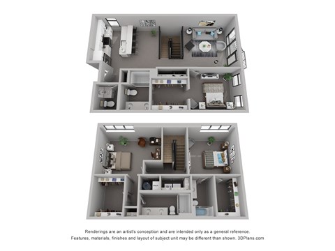 Floor plan for 3 beds, 3.5 baths, 1821 sqft